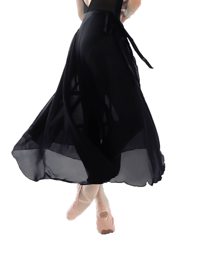 Daydance Balck Long Dance Skirts for Women, Wrap Ballet Skirts for Leotards - Image 1